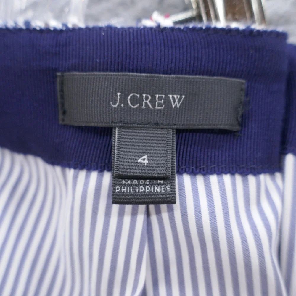 J Crew Womens Navy‎ Blue Red White Plaid Tweed Fringe Pencil Skirt Size 4
